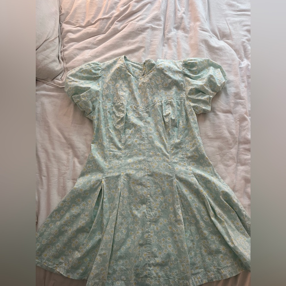 Anthropology Maeve Puff Sleeve Pleated Dress - Mint